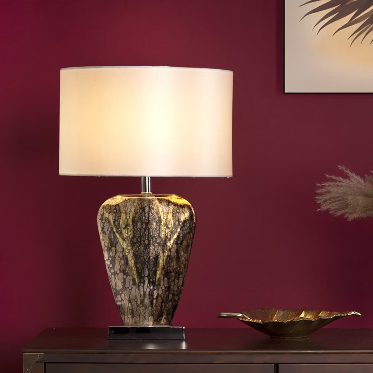 Syracuse Mercury Glass Table Lamp with Cream Shade