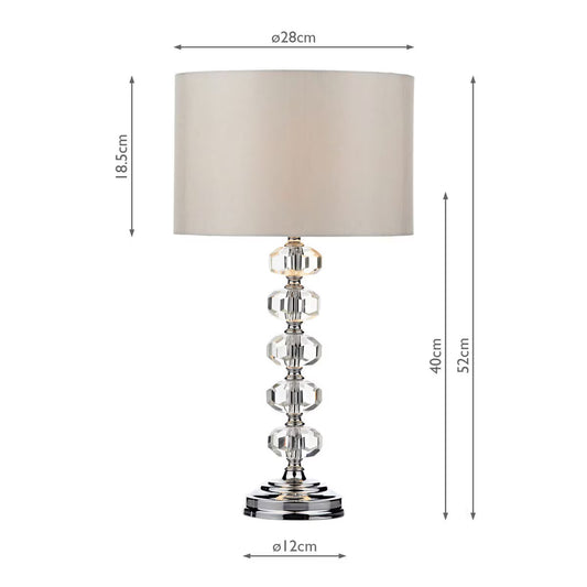 Oleana Polished Chrome Glass Crystal Table Lamp with Ivory Shade