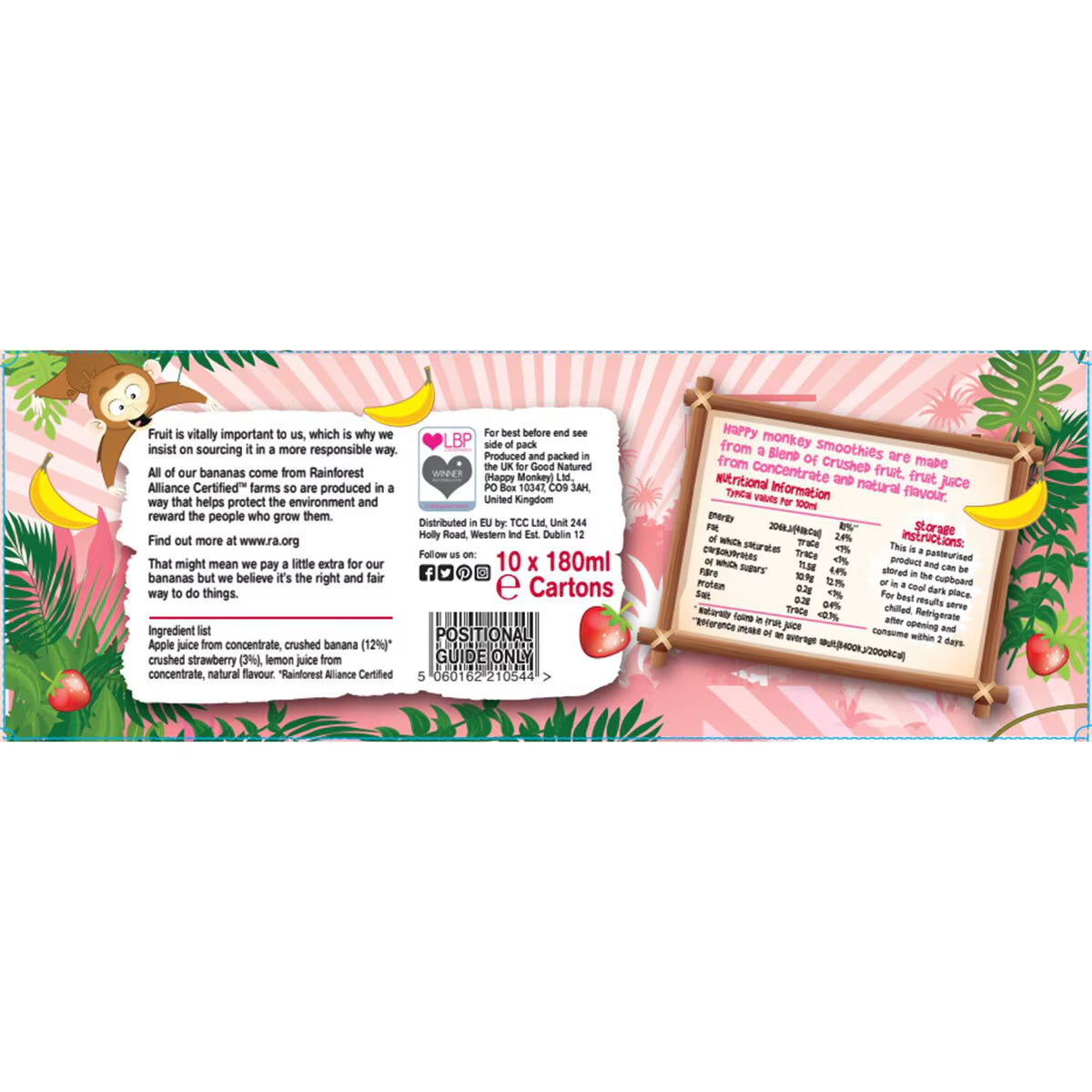 Happy Monkey Strawberry & Banana Smoothies, 4 X 10 X 180Ml - Nonynana