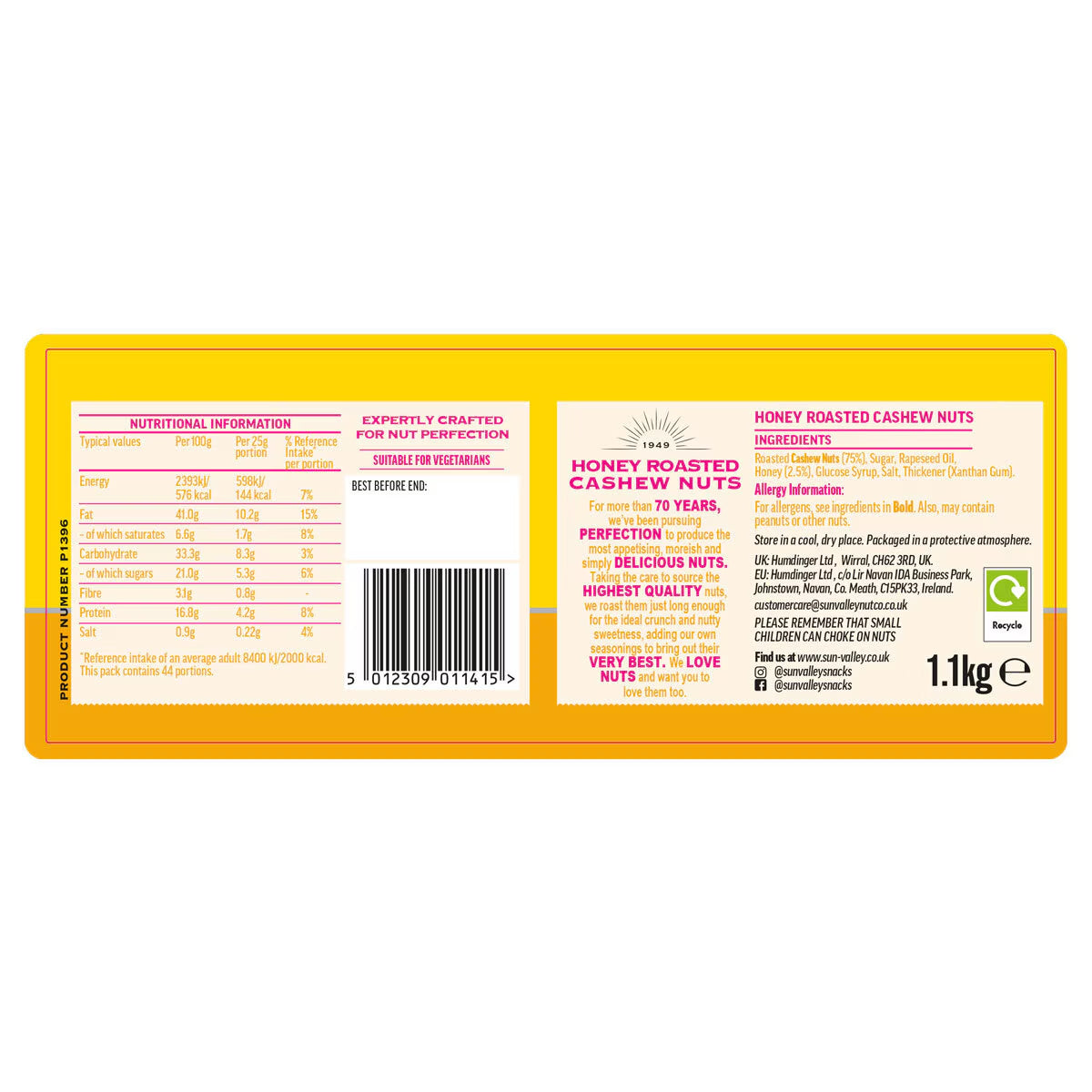 Sun Valley Honey Roasted Cashews, 1.1Kg - Nonynana