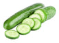 Whole and sliced cucumbers on a white background