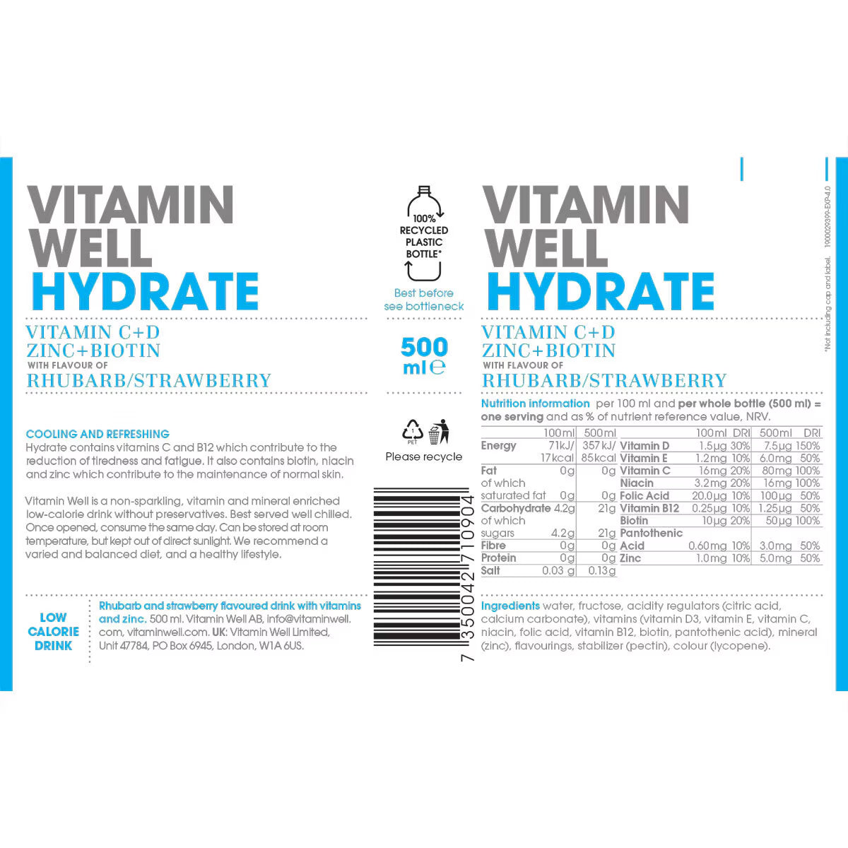 Vitamin Well Hydrate, 12 X 500Ml - Nonynana