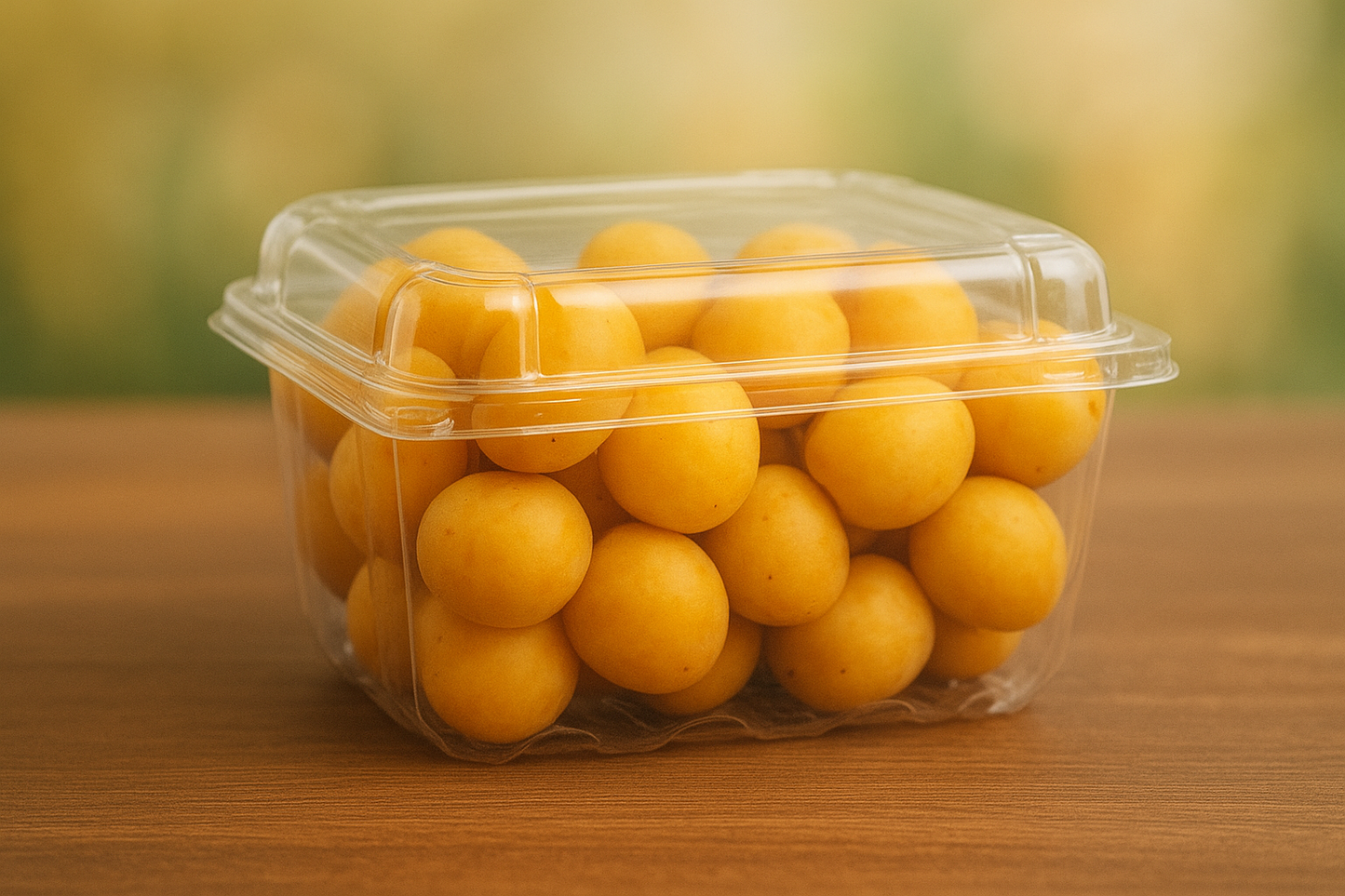 500 grams of yellow dates in a plastic container 
