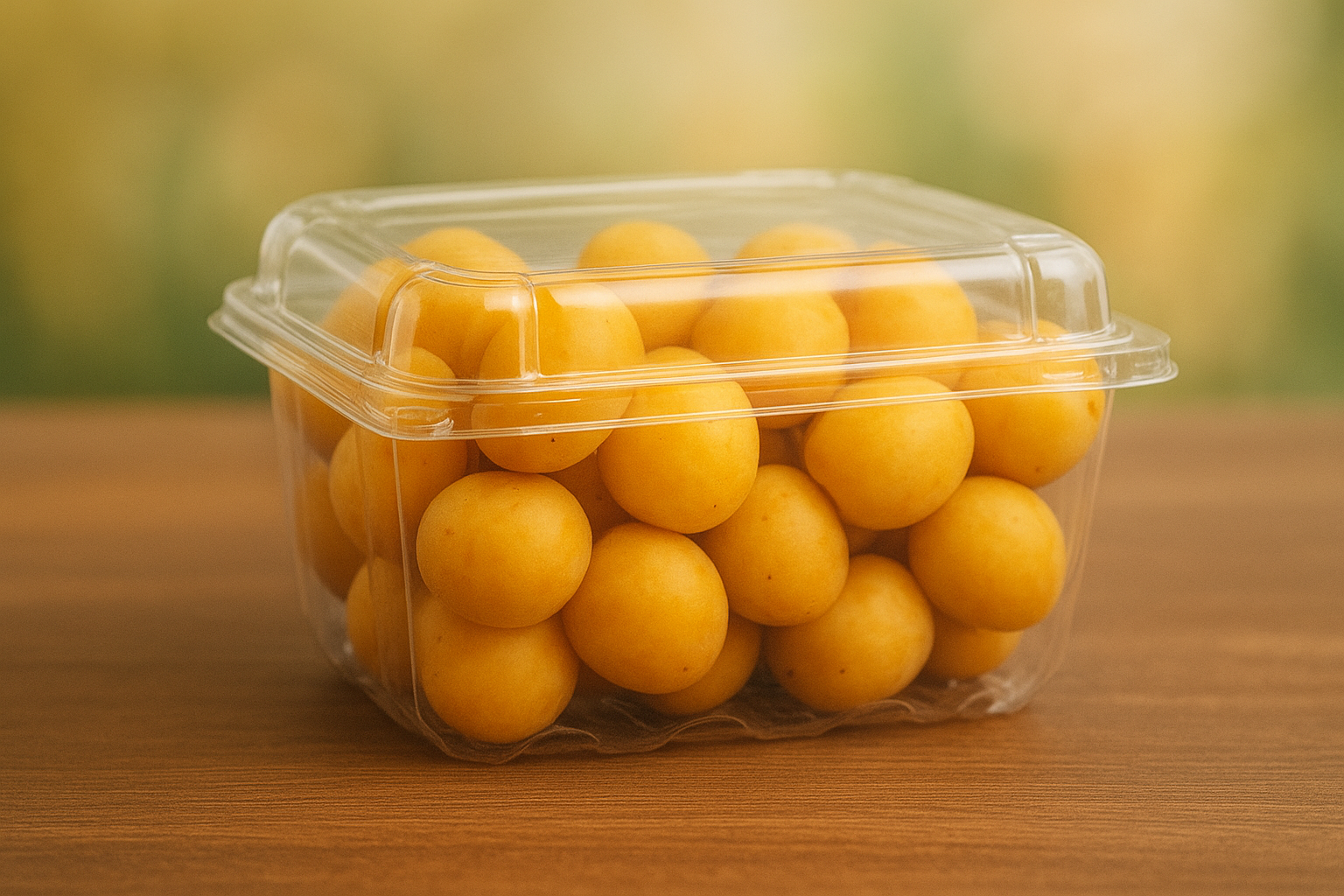 500 grams of yellow dates in a plastic container 