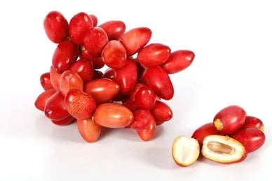 Red dateswith a white background